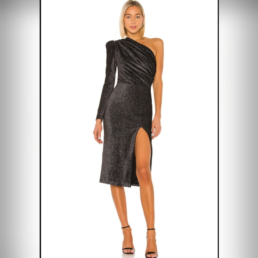 Bronx and Banco One Shoulder Velvet Midi Sparkle Dress Size M